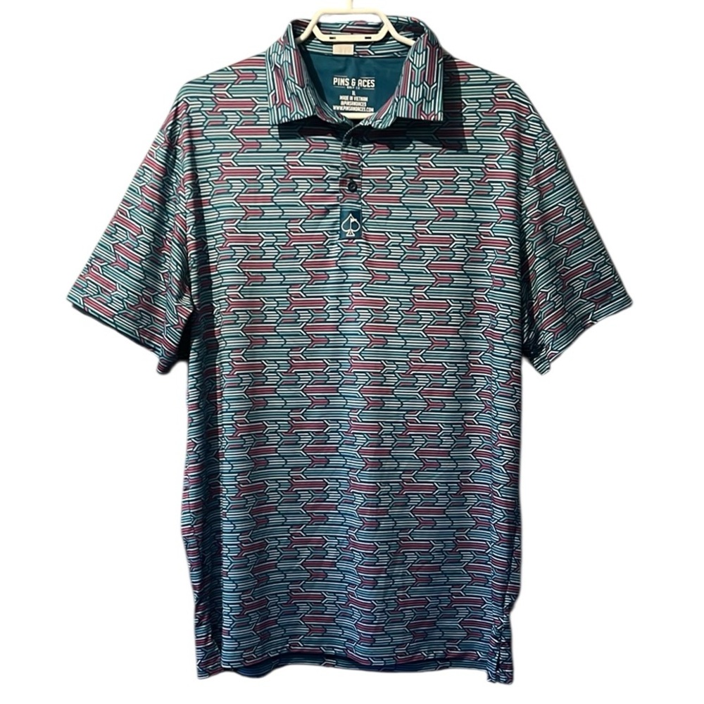 Pins & Aces Racing Geo Polo Blue Golf Shirt Men’s Size XL